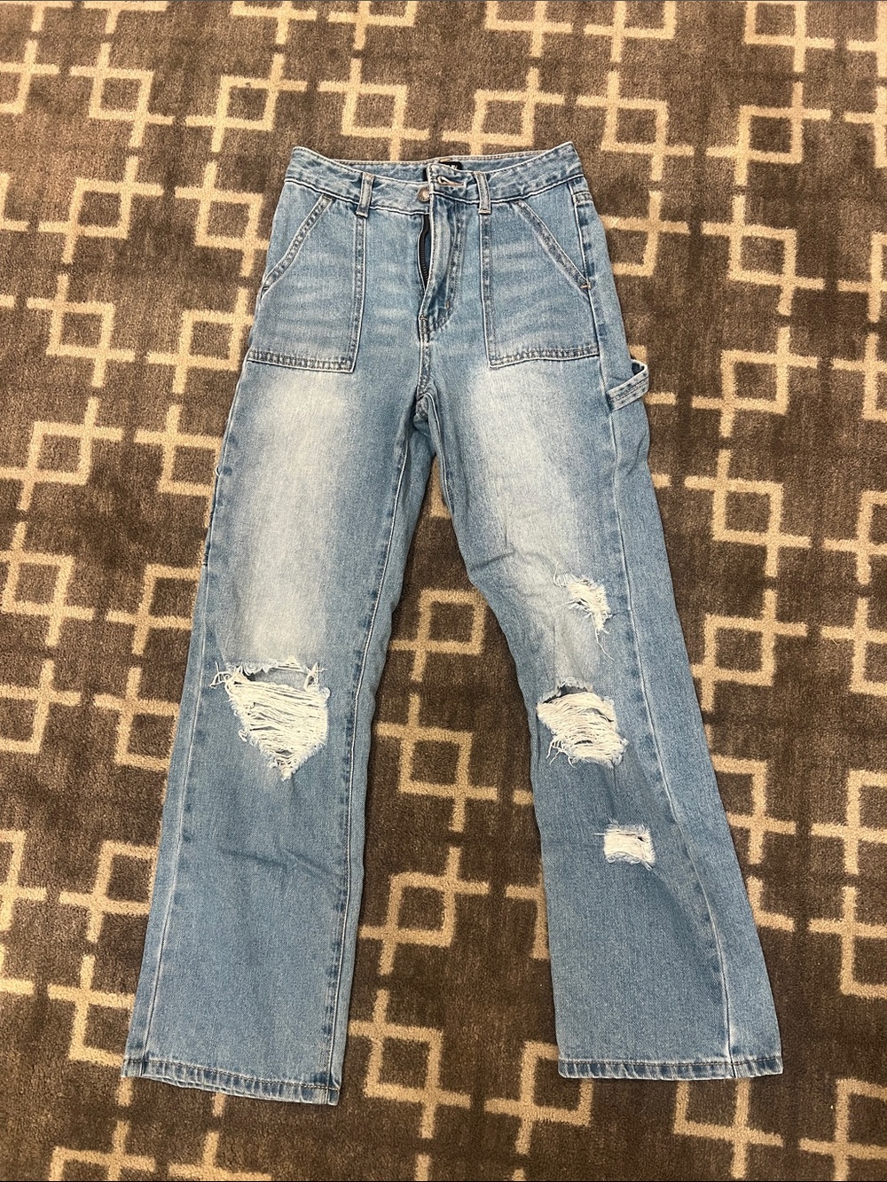 Katie J NYC Light Blue Distressed Straight-Leg Jeans